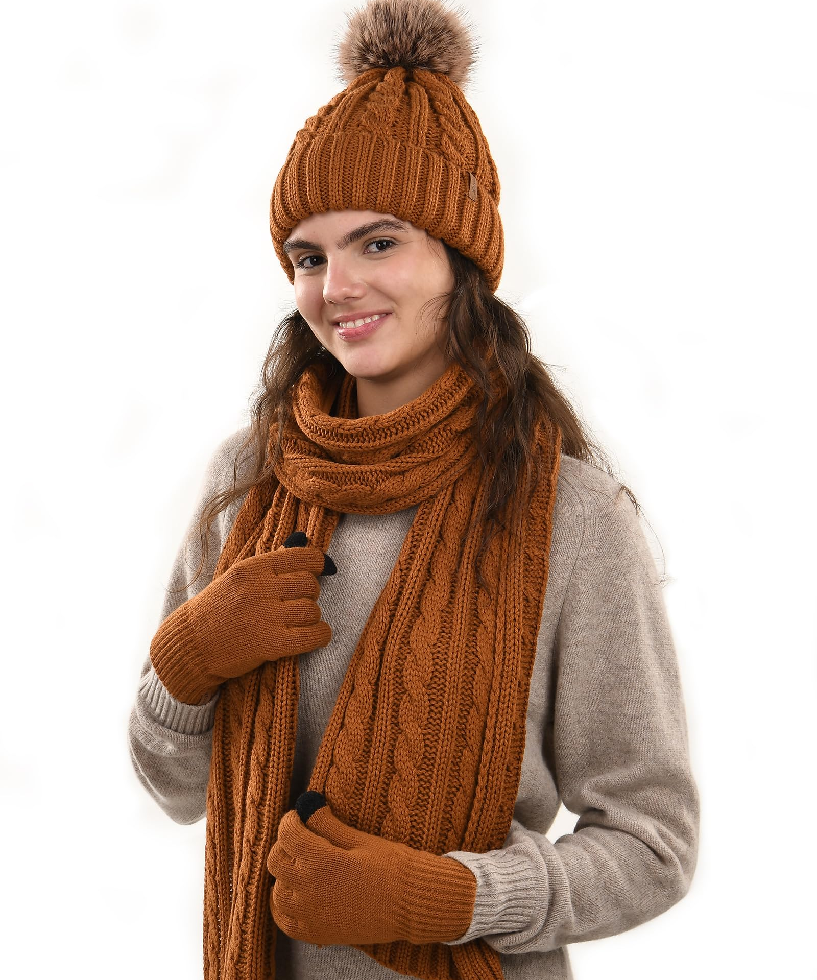 Chic Winter Hat, Scarf, and Gloves Ensemble
