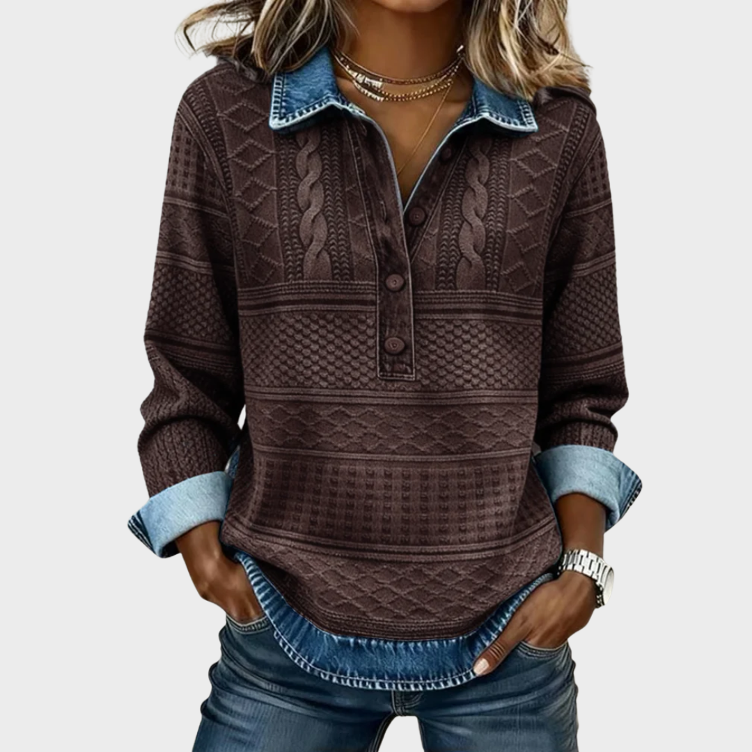 Chloe | Textured Knit Button-Neck Jumper
