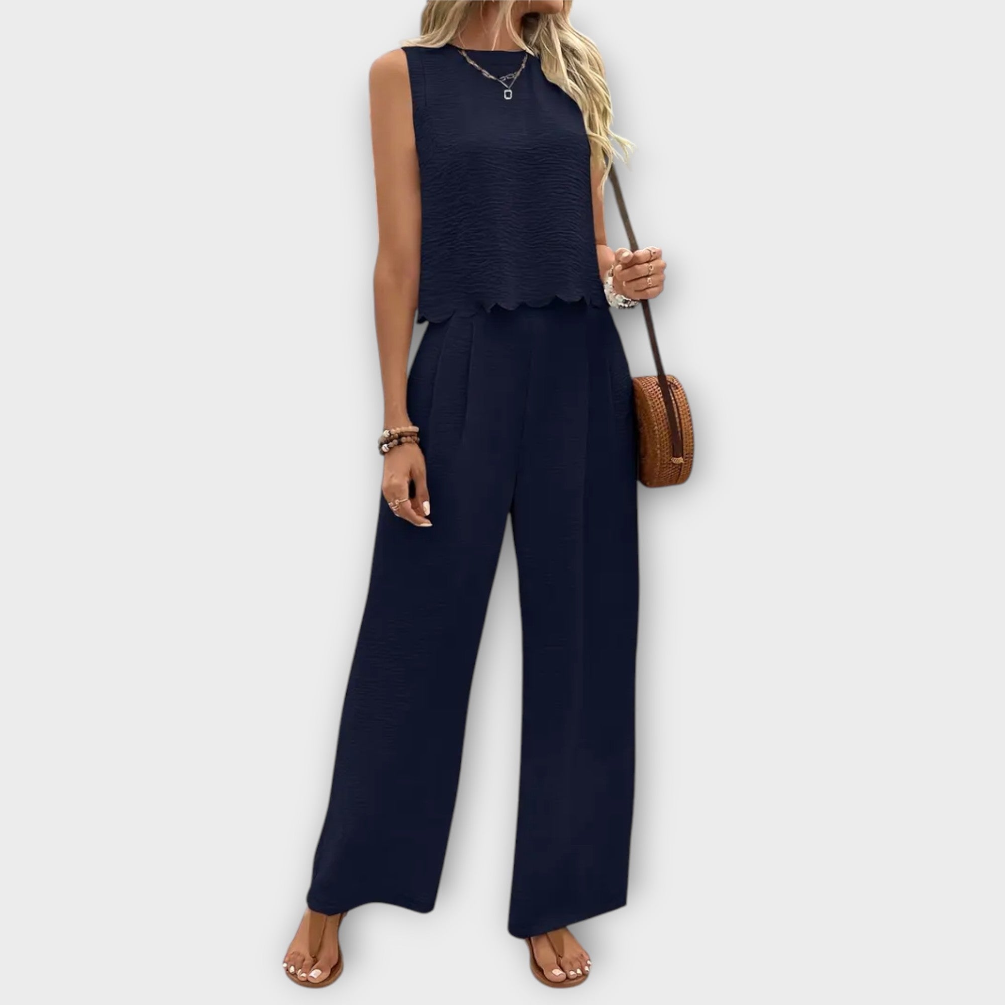 Valeria - Waistcoat with Floral Trim & Long Trousers