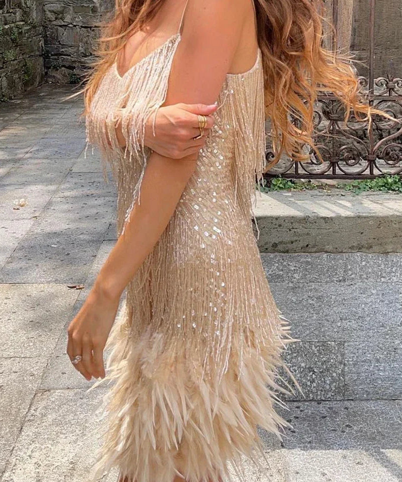 Cute Feather Party Mini Dress