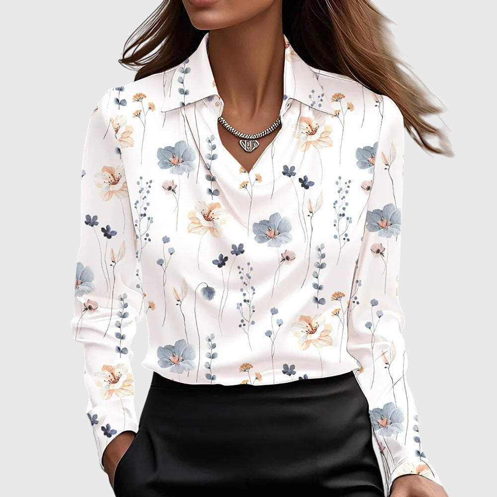 Sylvie | Luxurious Shiny Blouse with Pleated Neckline