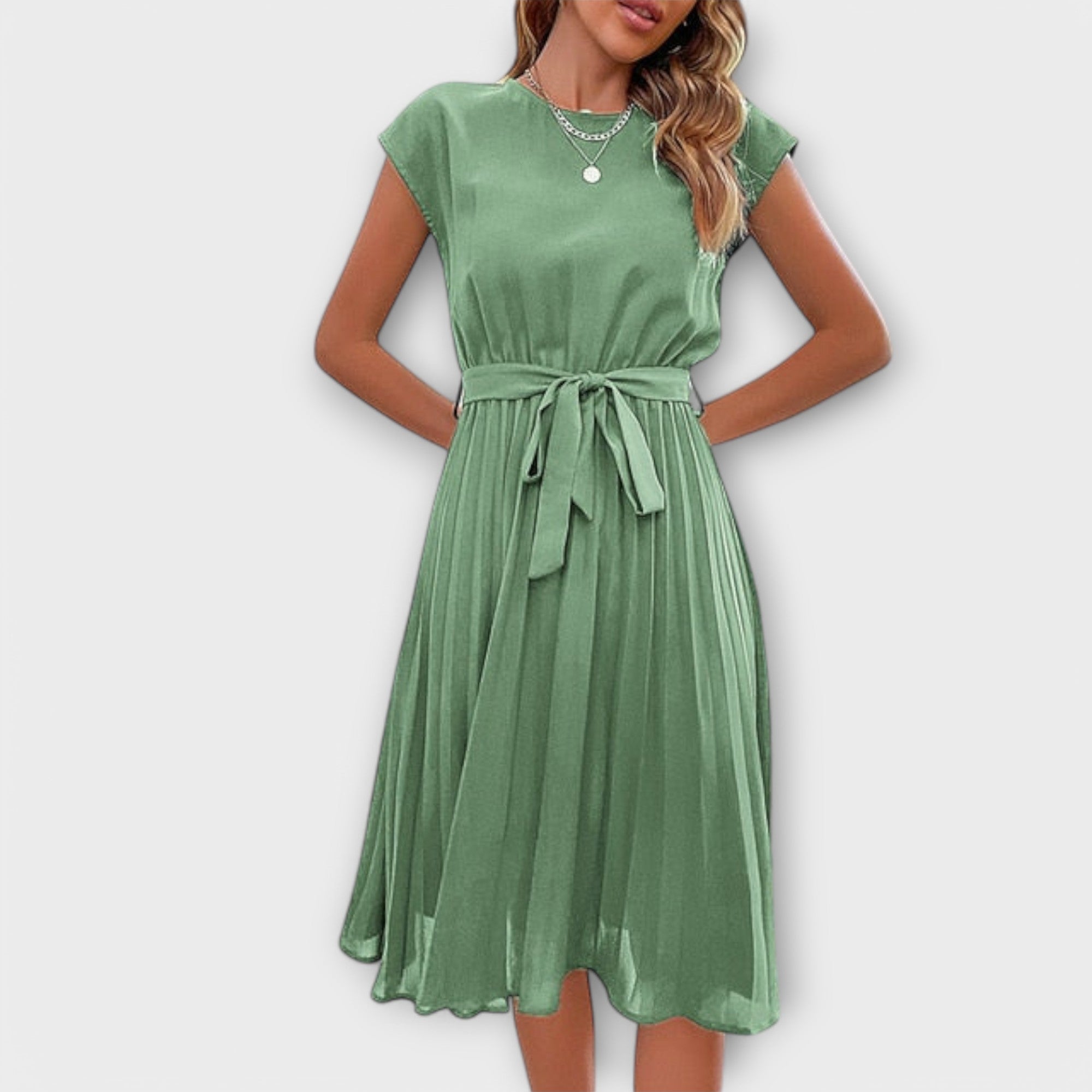 Claire - Short-Sleeved, Pleated, Casual Mini Dress