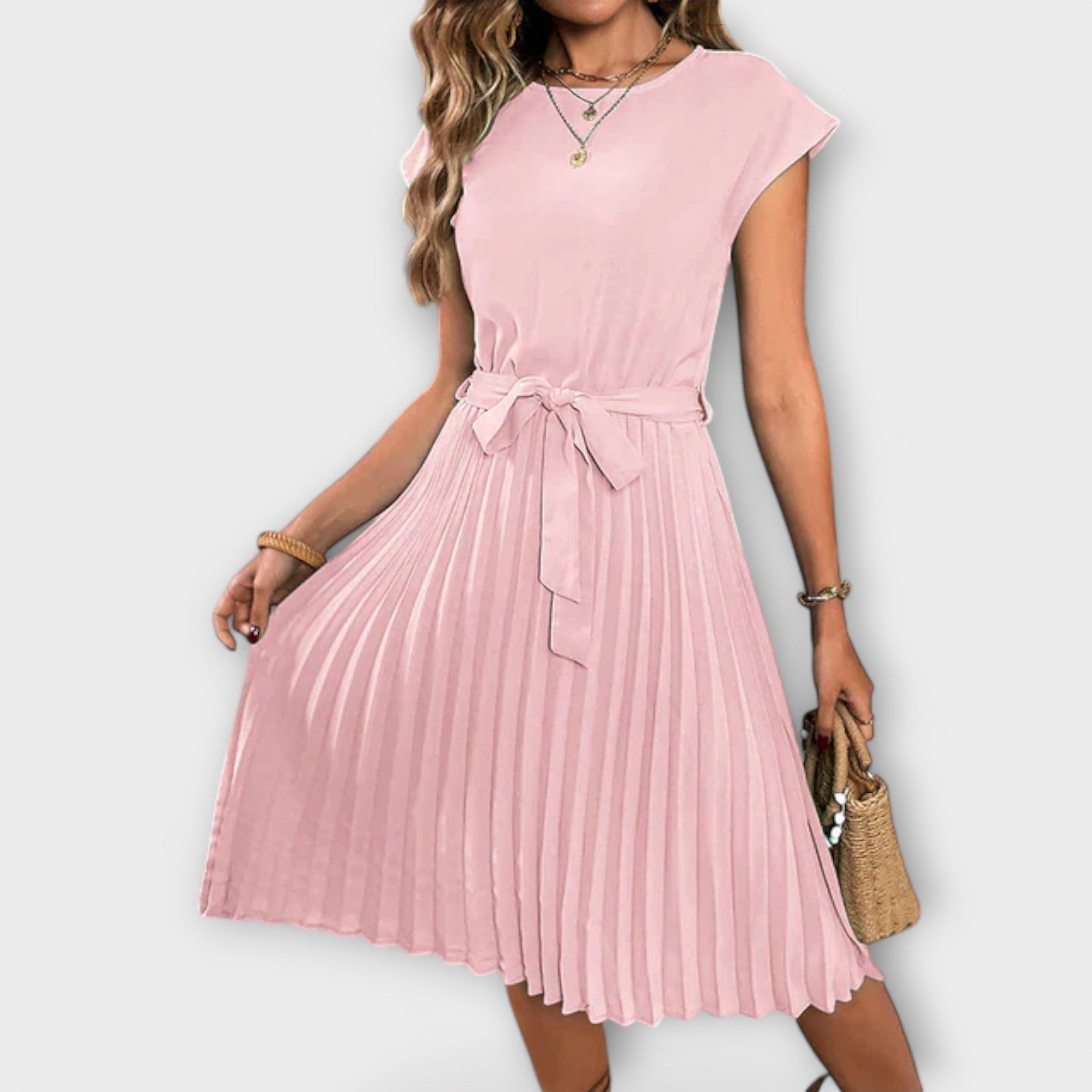 Claire - Short-Sleeved, Pleated, Casual Mini Dress