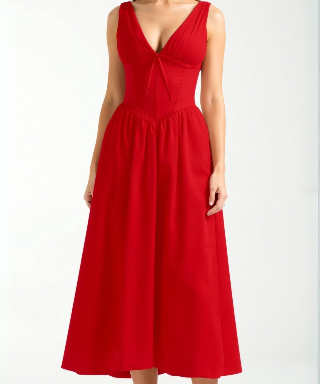 Emma Elegant Midi Plunge Dress