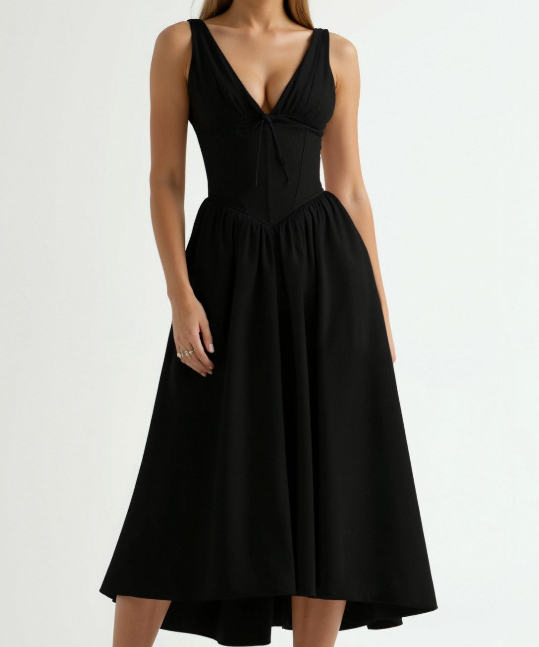 Emma Elegant Midi Plunge Dress