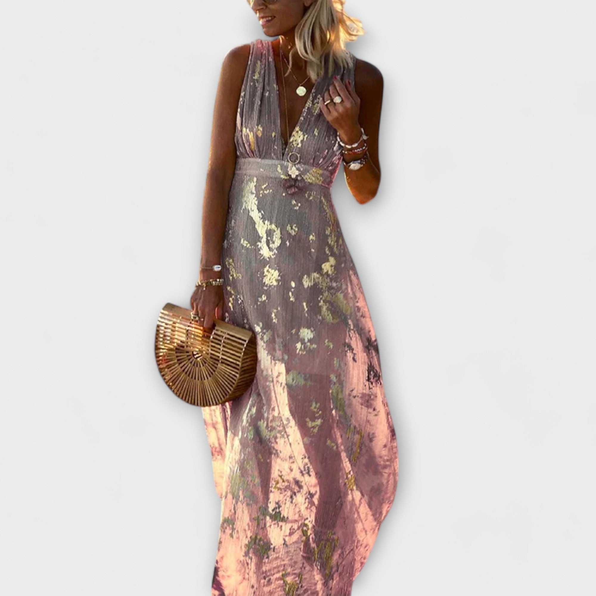Elegant dress with V-neckline and sequin detail