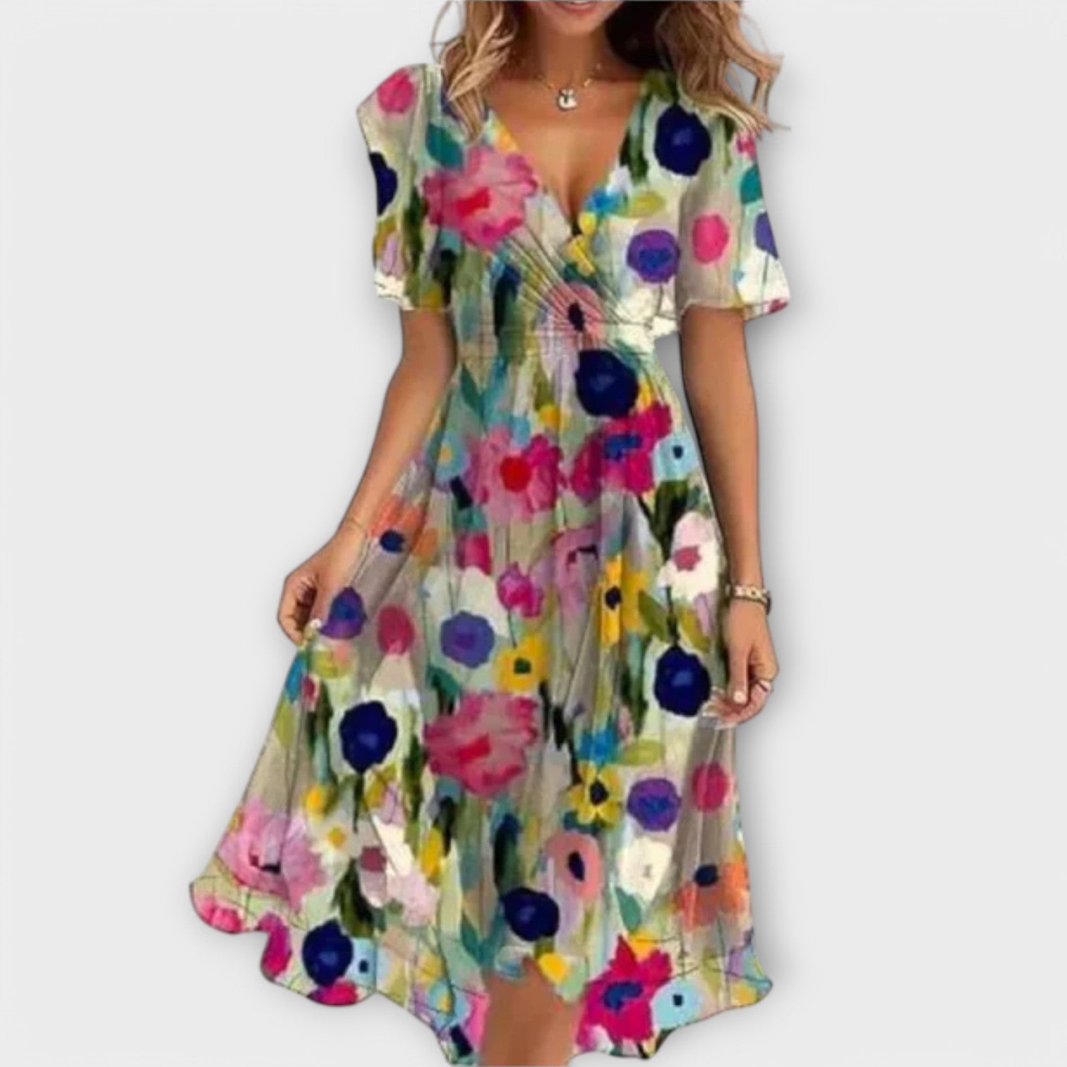 Annegret - Women's Dress with V-Neck