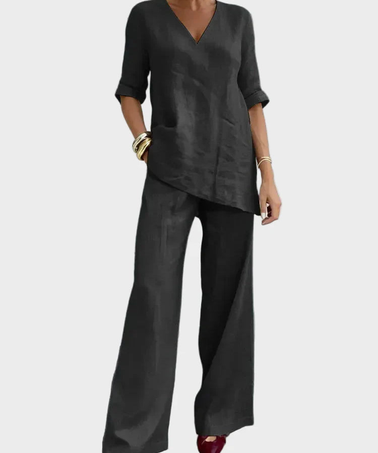 Susana - Two-Piece Set with Half-Sleeve Top and Straight Trousers