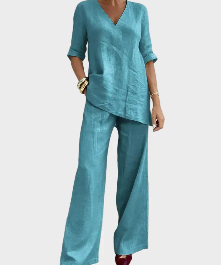 Susana - Two-Piece Set with Half-Sleeve Top and Straight Trousers