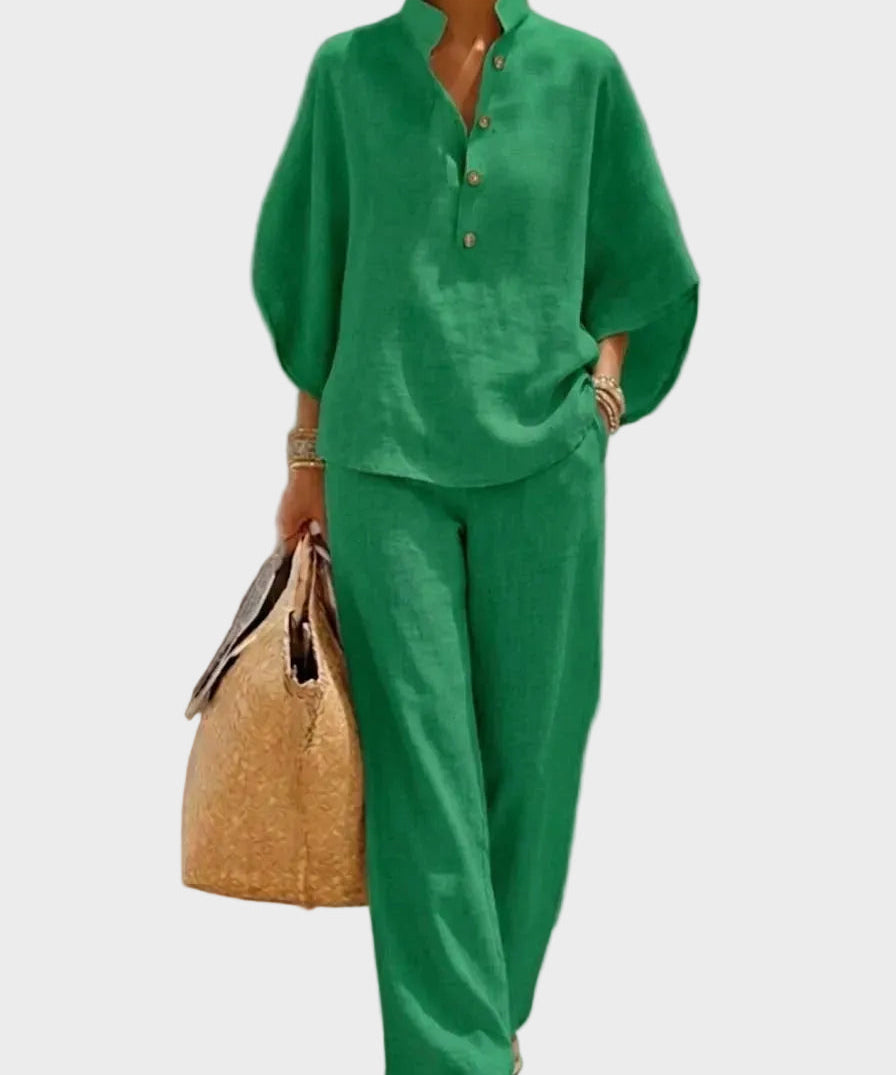 Mariel – Cotton-Linen Set with Wide Trousers