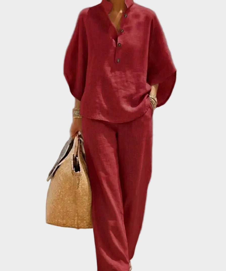 Mariel – Cotton-Linen Set with Wide Trousers