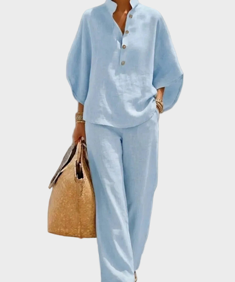 Mariel – Cotton-Linen Set with Wide Trousers