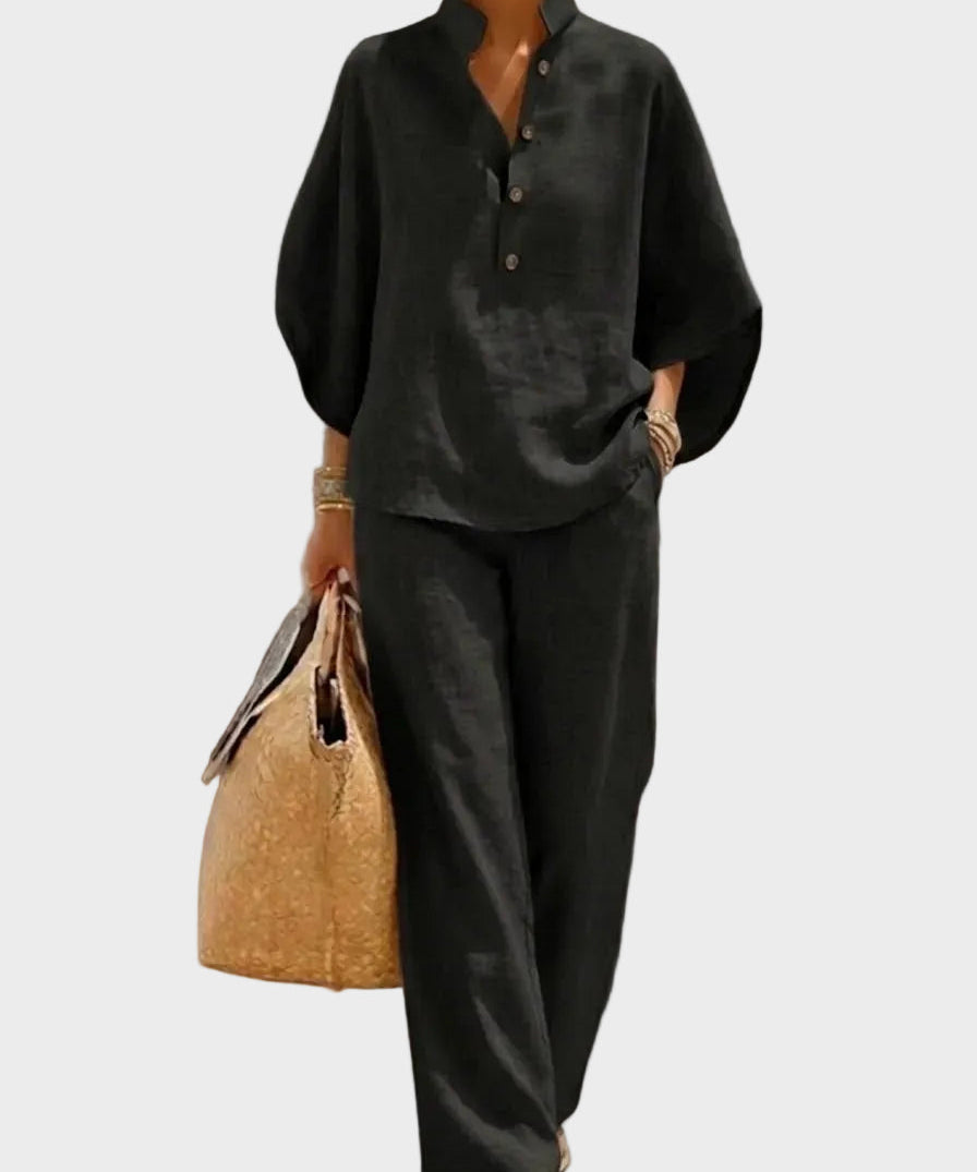 Mariel – Cotton-Linen Set with Wide Trousers