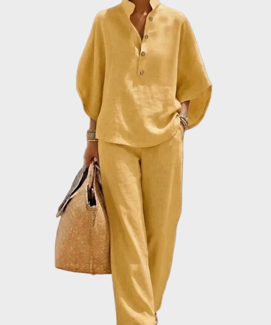 Mariel – Cotton-Linen Set with Wide Trousers